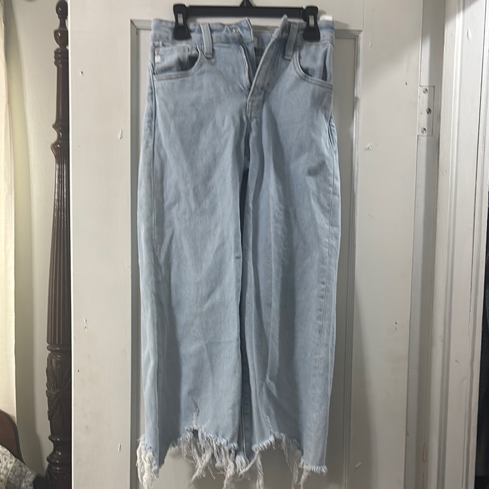 Light Blue Distressed Wide-Leg Jeans